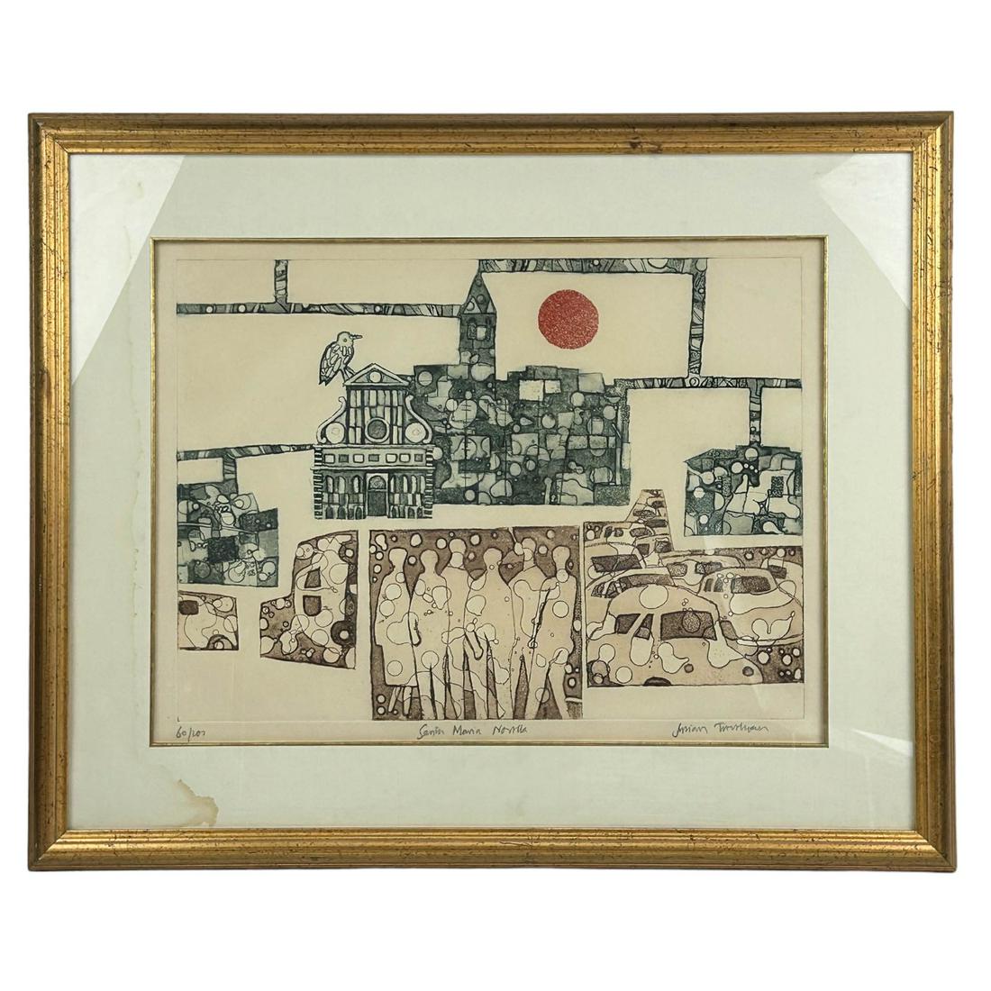 20C Modern Abstract Santa Maria Woodblock SIGNED (1 of 6)