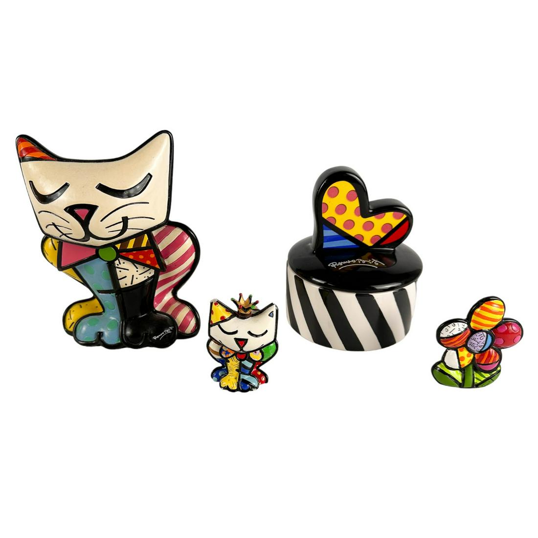 Romero Britto Cat Sculpture Heart Box Flower 4pc (1 of 10)