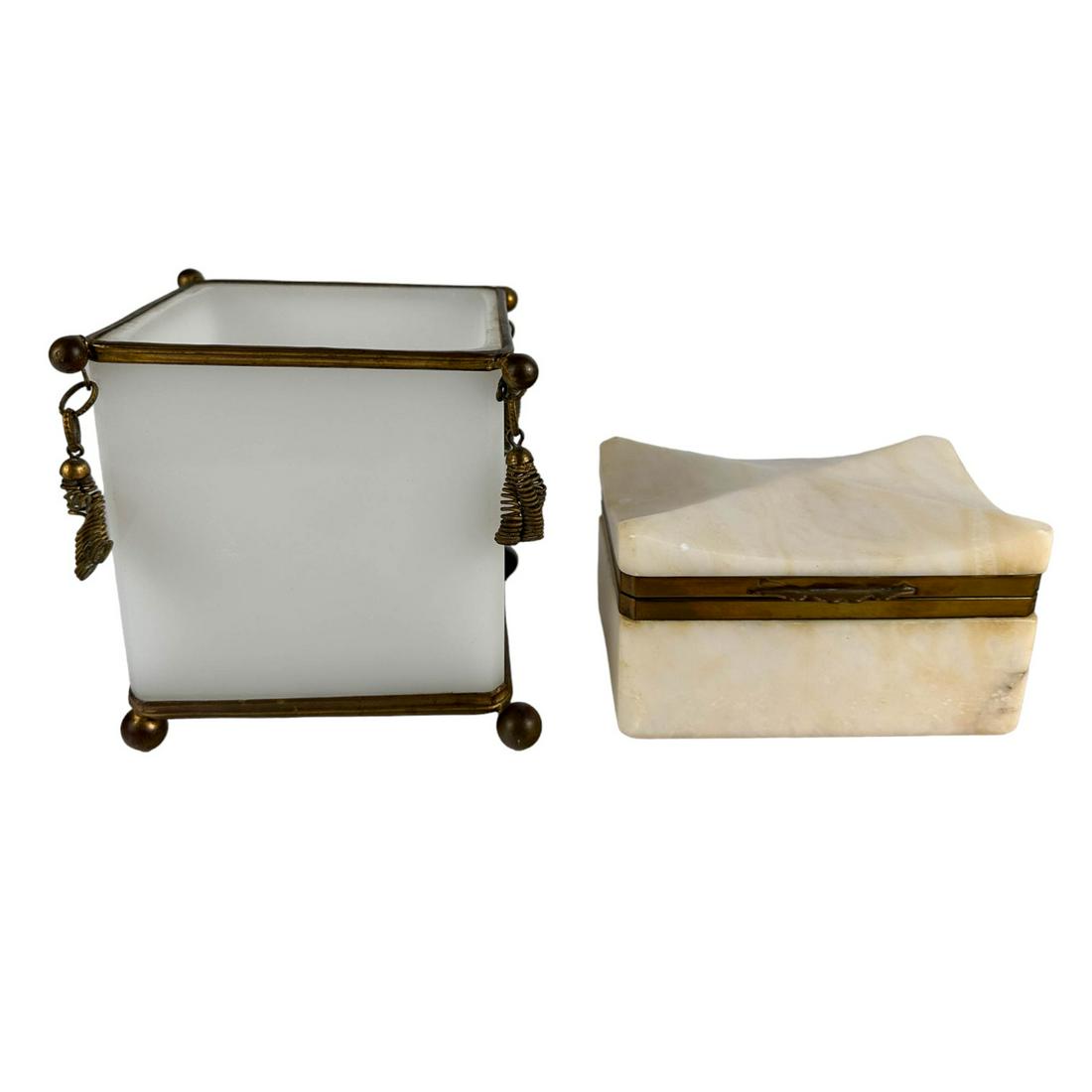 Opaline Glass Vase Alabaster Stone Trinket Box LOT (1 of 6)