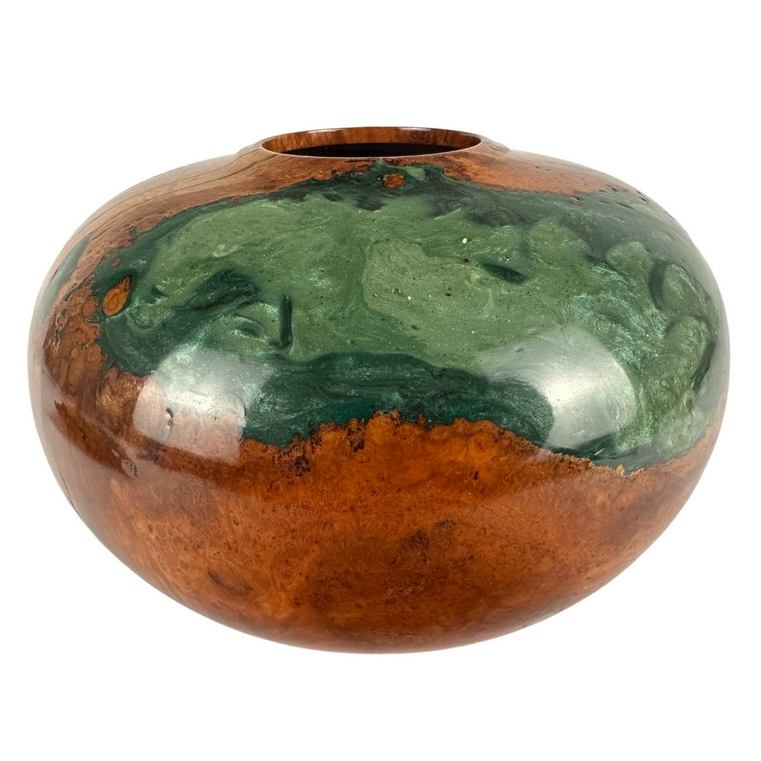 Black Cherry Turned Wood Artist Signed Wooden Vase (1 of 5)