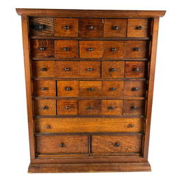 Oak Wood Countertop 28 Drawer Apothecary Cabinet