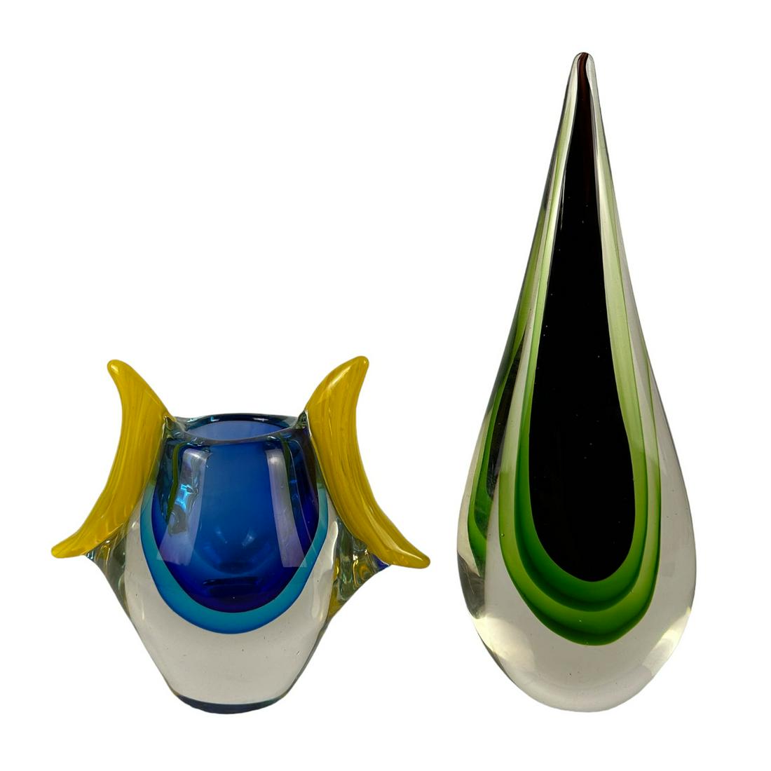 Murano Sommerso Mid Century Vase Sculpture 2pc LOT (1 of 4)