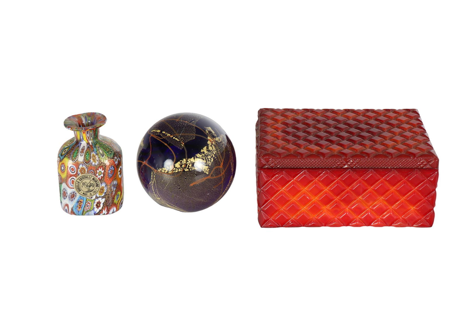 Paperweight Art Deco Box & Murano Glass Vase LOT (1 of 5)
