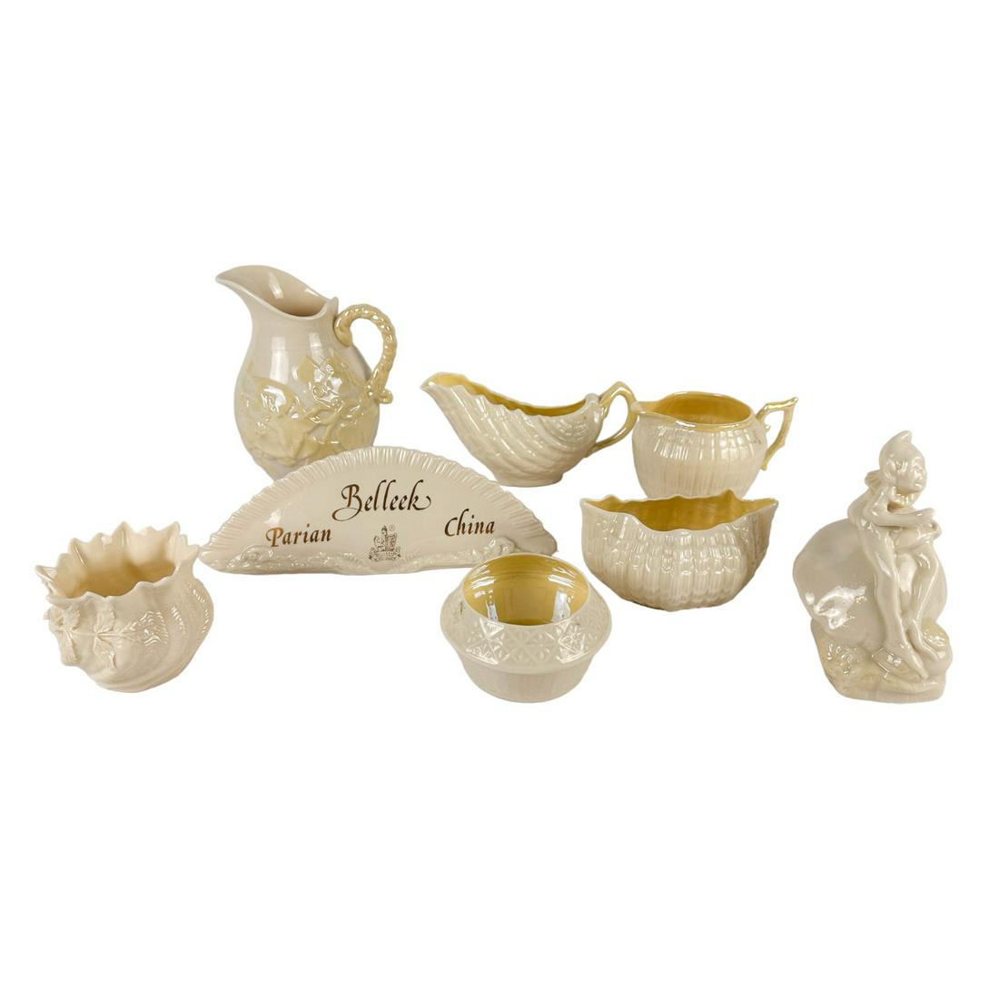 Belleek Porcelain Creamer Bowl Pixie & Plaque LOT (1 of 6)