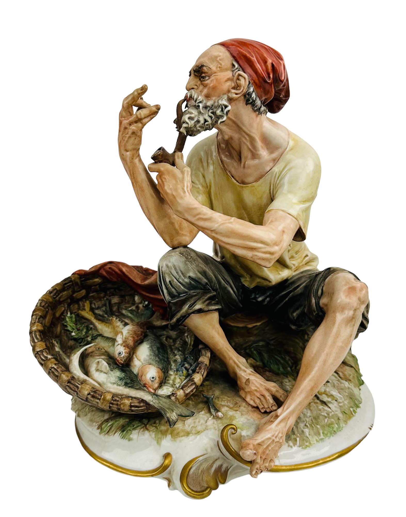 Capodimonte Porcelain Fisherman w/ Pipe Figurine (1 of 8)