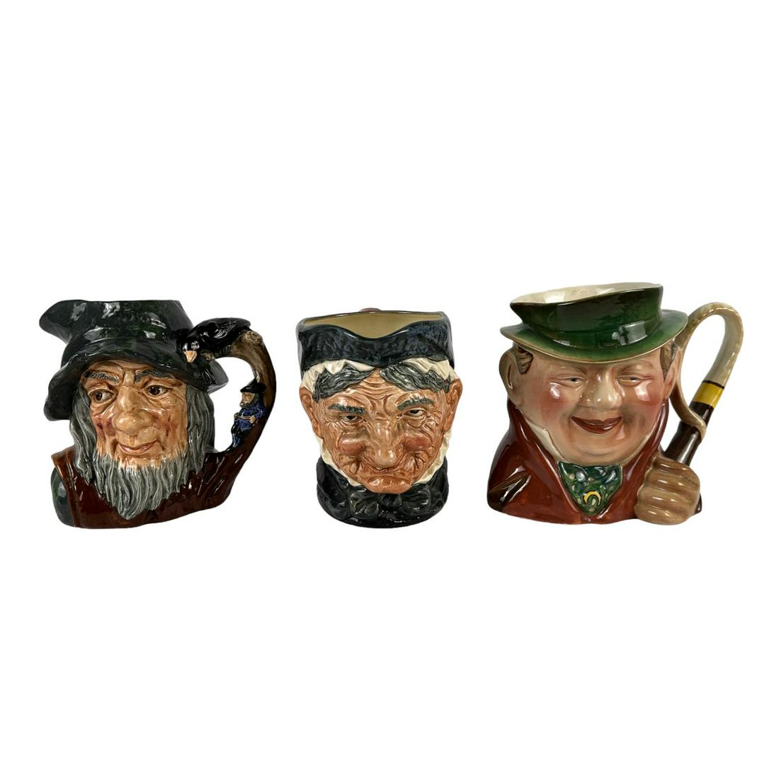 Royal Doulton Beswick Character Toby Jug 3pc LOT: Estate collection lot of a total of 3 Royal Doulton England English hand painted bone china large character toby jug mugs. Includes ~ 1 x Rip Van Winkle D6438. 1 x Granny 1 x Beswick Ware. Measure fro