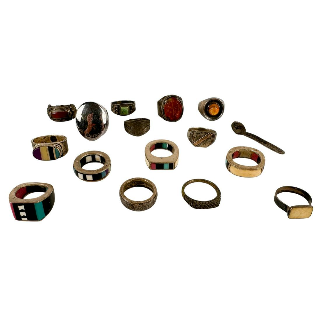 Sterling Silver 925 Inlaid Gemstone Ring Spoon LOT (1 of 7)