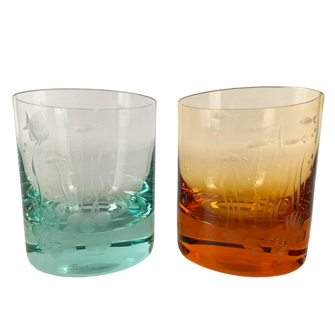 Moser Crystal Ocean Life Double Old Fashioned 2pc (1 of 5)