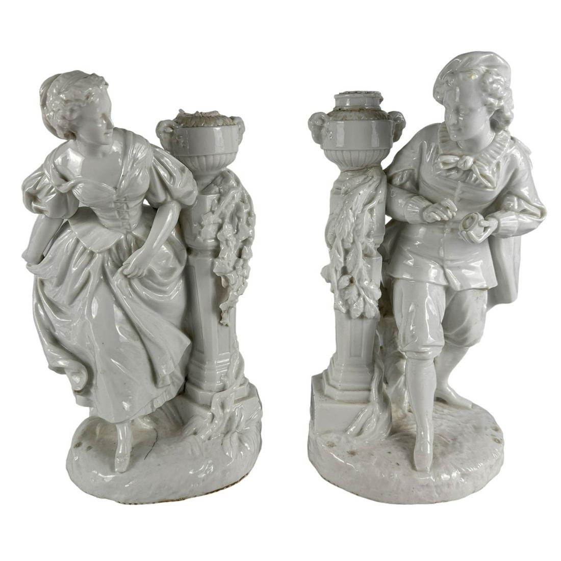 19C Meissen Romeo Juliet Figural Candlesticks PAIR (1 of 8)