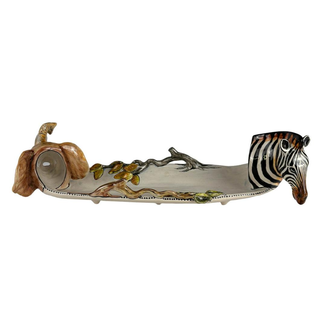 Joe Govo Elephant Zebra Ceramic Pottery Oval Tray (1 of 6)