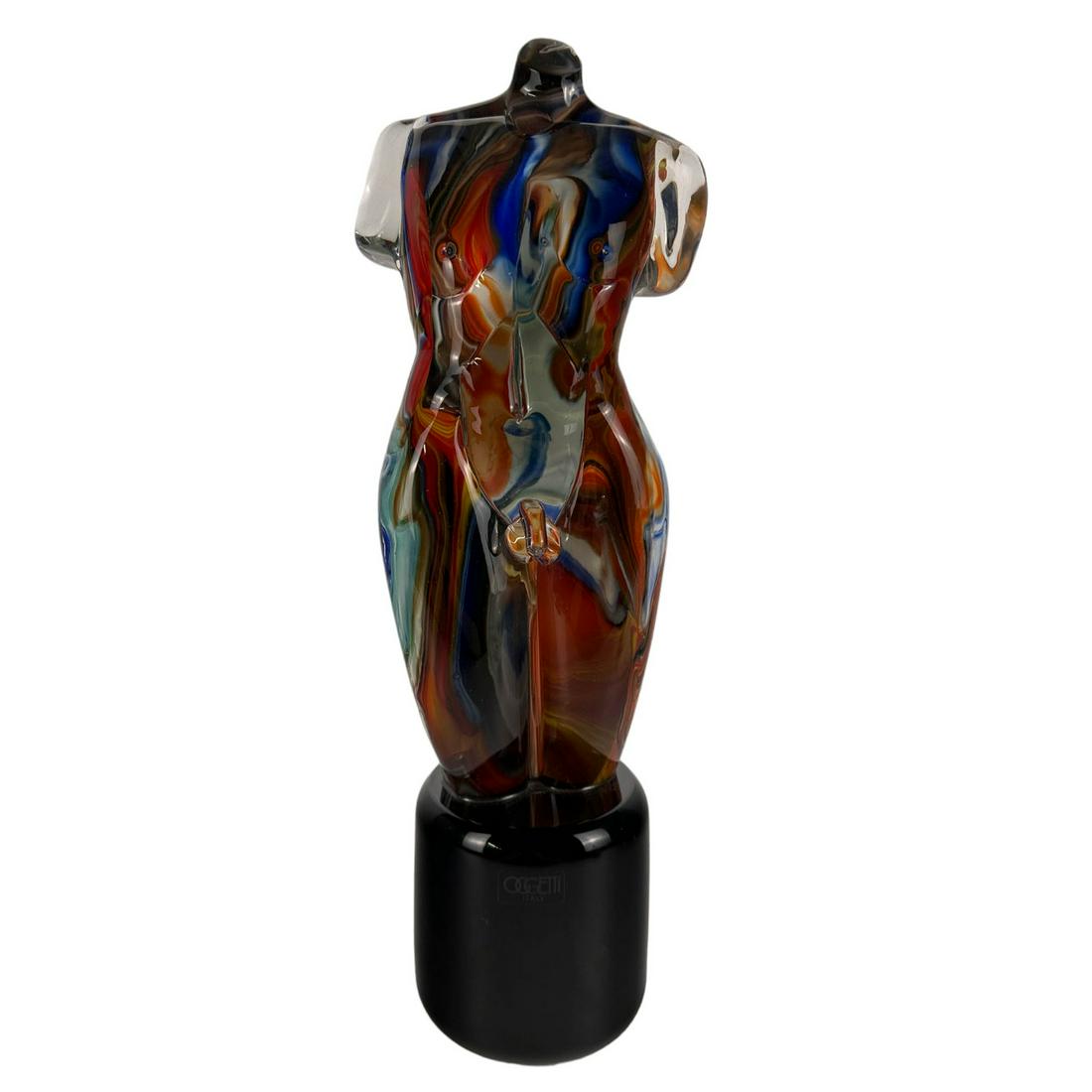 Mario Badioli Oggetti Male Torso Glass Sculpture: Mario Badioli ( Italian, born 1940 ) ~ acclaimed and celebrated glass artisan. Designed for the Italian company ~ Oggetti. Subject matter features a studio hand blown art glass torso of a nude standin