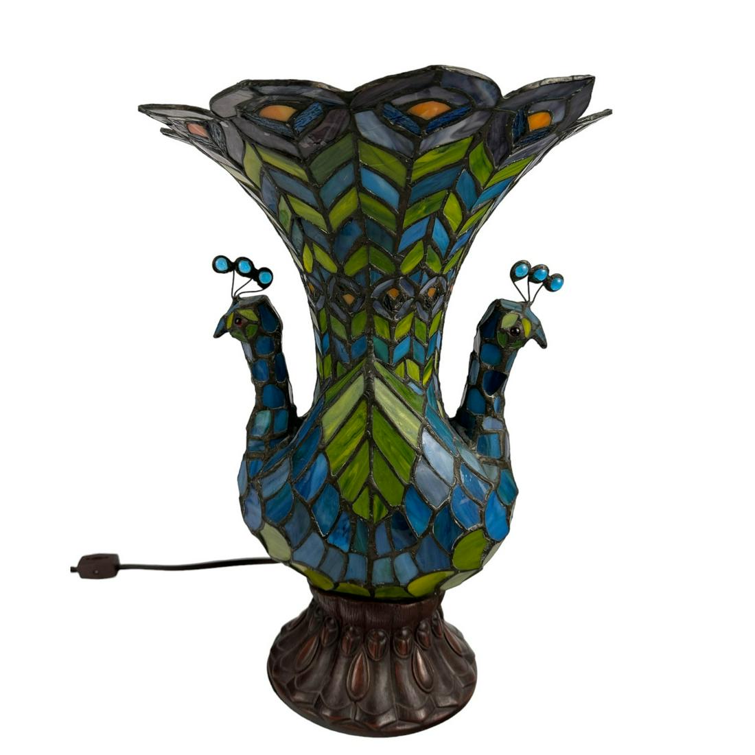 Vintage Stained Glass Double Headed Peacock Lamp (1 of 9)