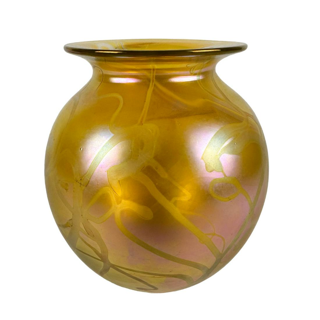 Eickholt Iridescent Ribbon Studio Art Glass Vase (1 of 5)