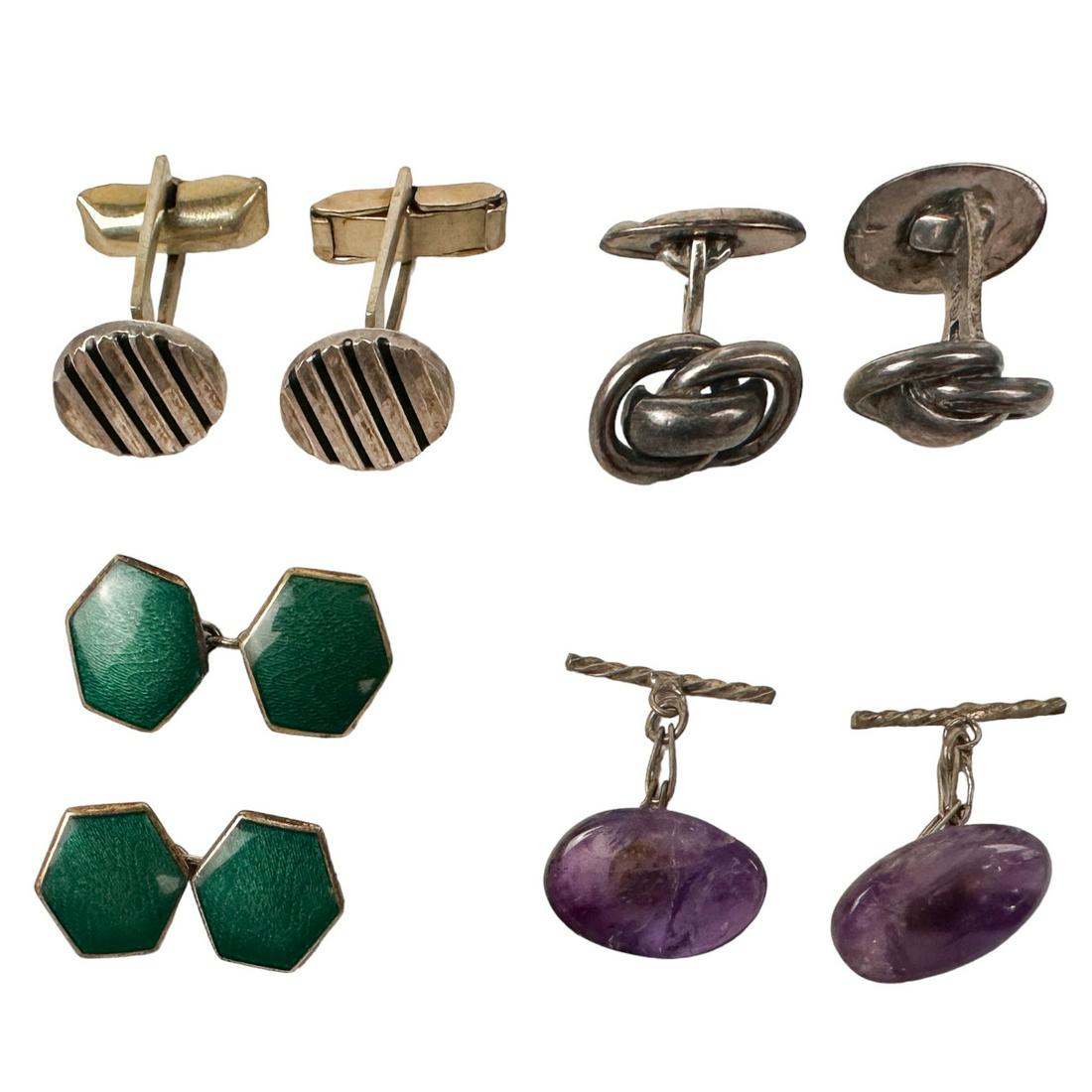 Sterling 830 Silver Enamel Amethyst Cufflinks LOT (1 of 6)
