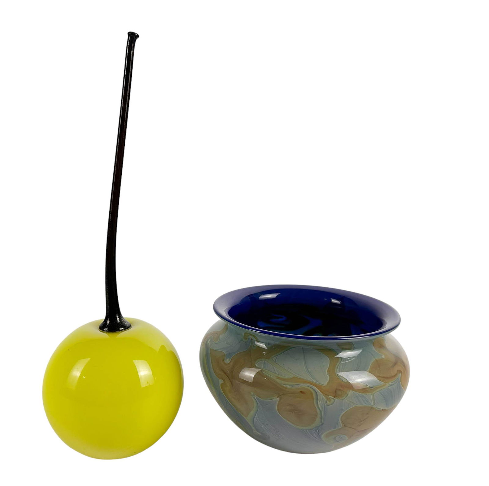 Dick Huss b.1946 Art Glass 2pc Bowl & Cherry LOT (1 of 5)