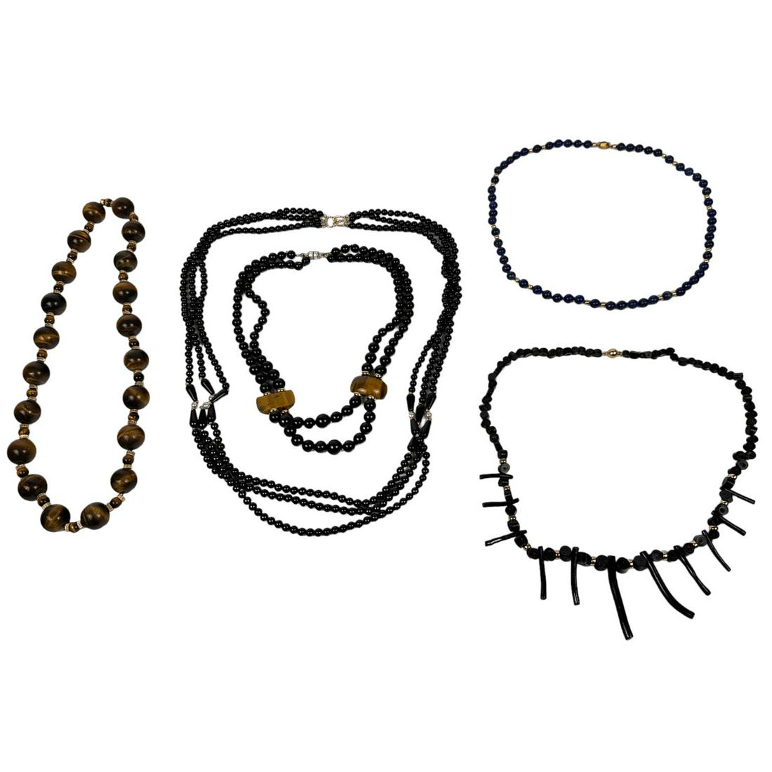 Onyx Tigereye Black Coral 14K 18K Clasp Necklaces (1 of 5)