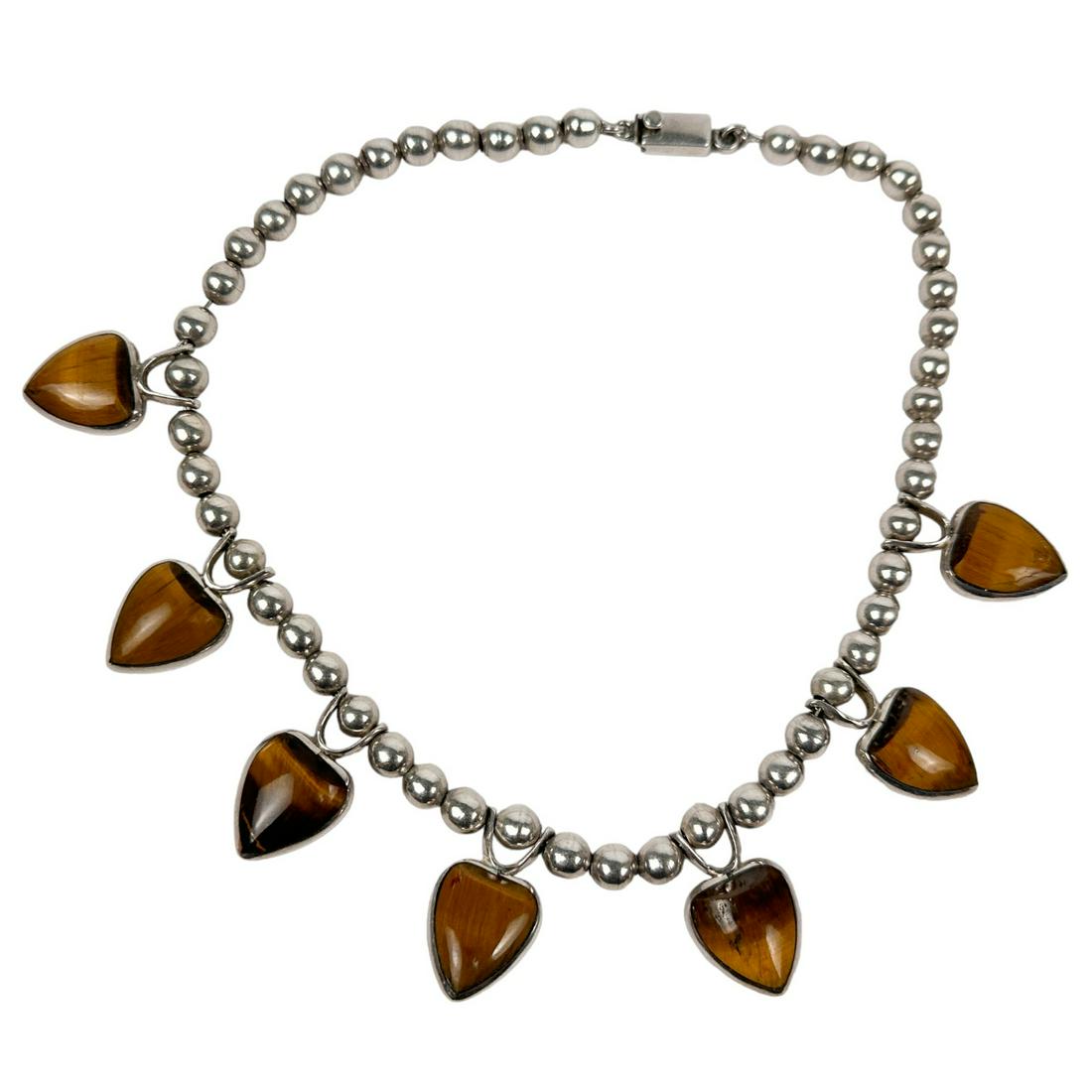 Mexican Sterling 925 Onyx Tiger Eye Heart Necklace (1 of 4)