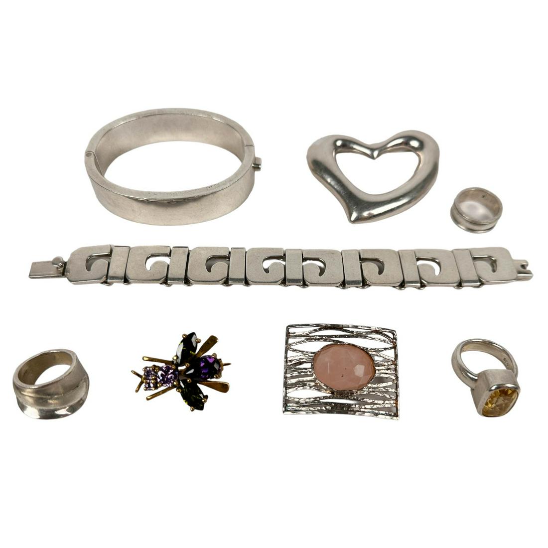 Sterling Silver Ring Brooch Pin & Bracelet 8pc LOT (1 of 6)