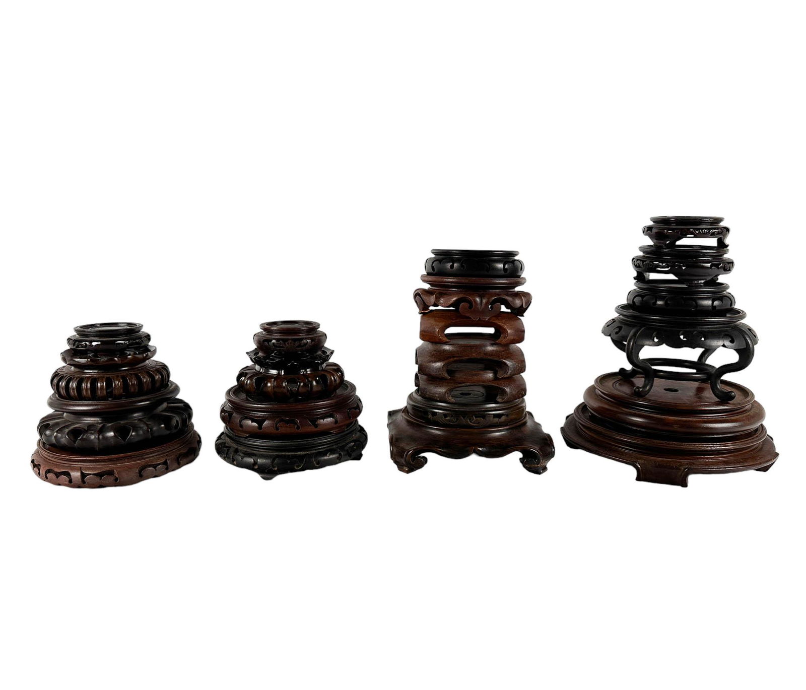 Oriental Round Carved Wood 21pc Display Stand LOT (1 of 5)