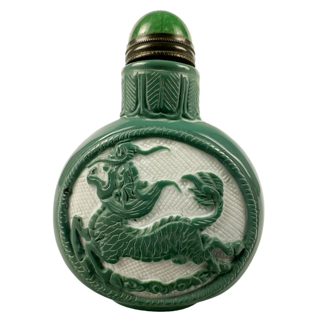 Green and White Peking Glass Chinese Snuff Bottle (1 of 4)