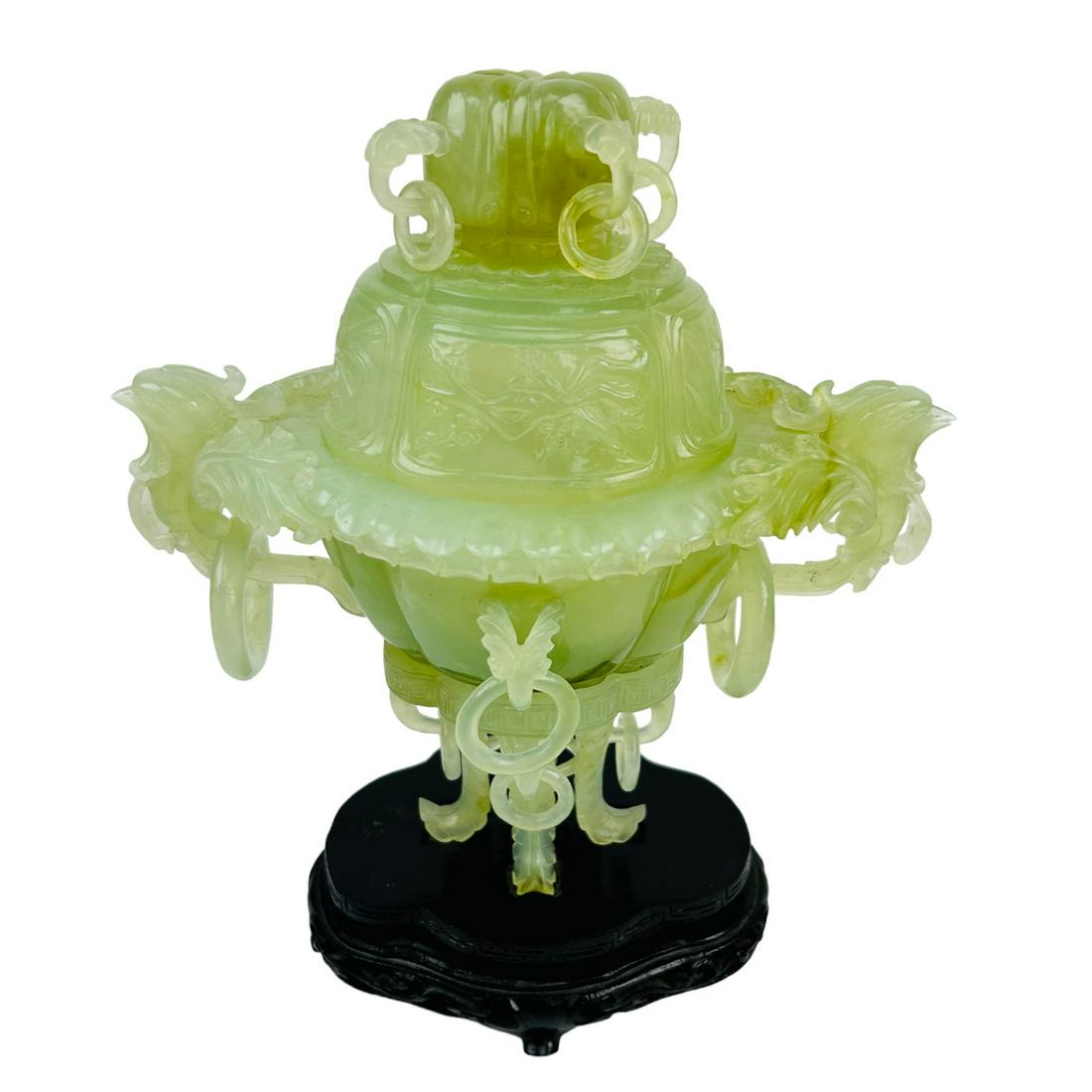 Chinese Celadon Jade Lidded Censer Incense Burner (1 of 7)