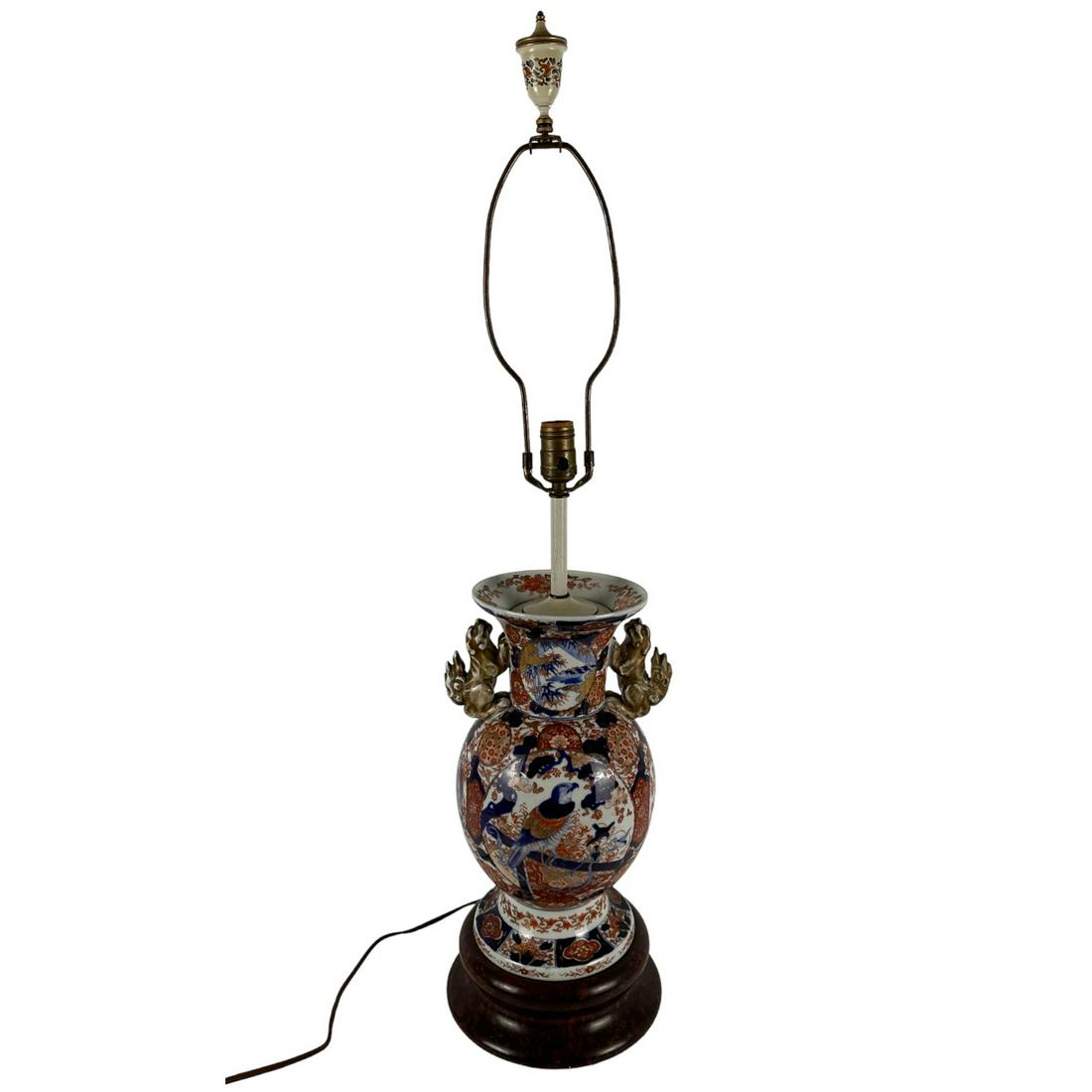 Japanese Imari Bird Floral Foo Dog Porcelain Lamp (1 of 4)