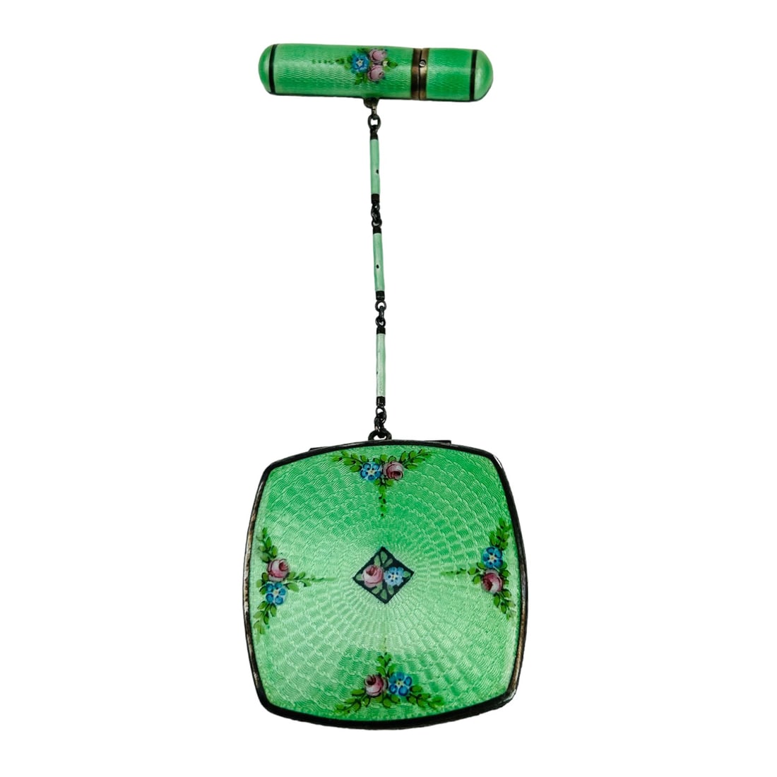 Sterling Enamel Guilloche Lipstick Mirror Compact (1 of 7)