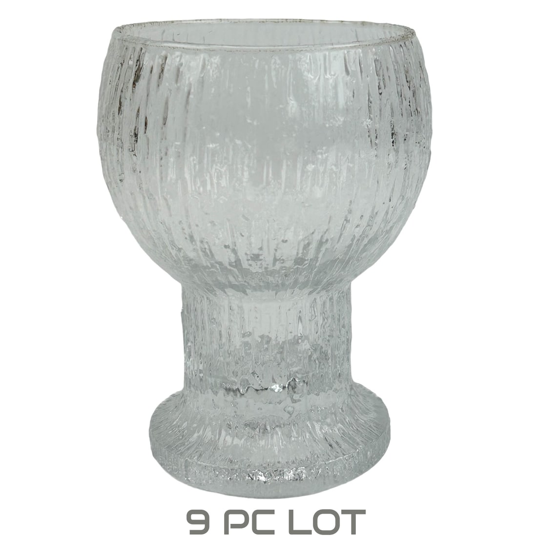 Iittala Timo Sarpaneva Kekkerit White Wine 9pc LOT: 9 x Mid century modern MCM bar barware Scandinavian white wine glasses glassware articles manufactured by Iittala, Finland. Modeled in their "Kekkerit" pattern which is now retired / discontinued. Des