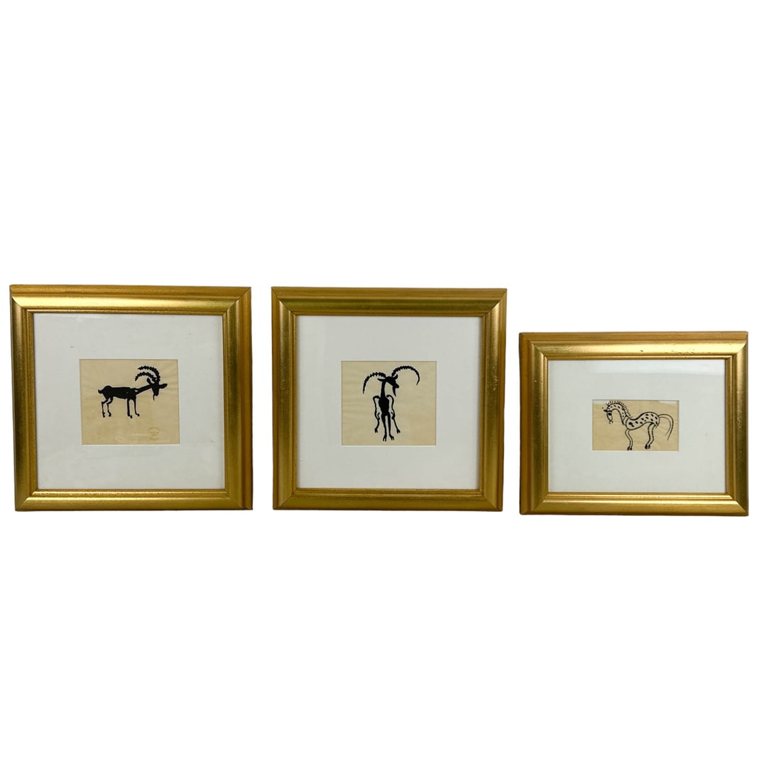 Primitive Tribal Goat & Horse 3pc Ink Drawing LOT (1 of 6)