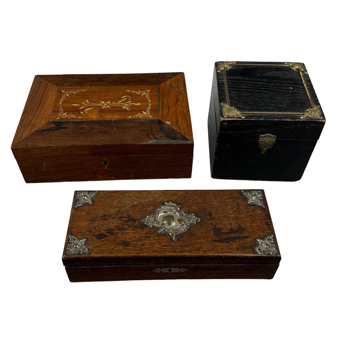 Antique Wood Jewelry Trinket Ring Coin Box 3pc LOT (1 of 4)