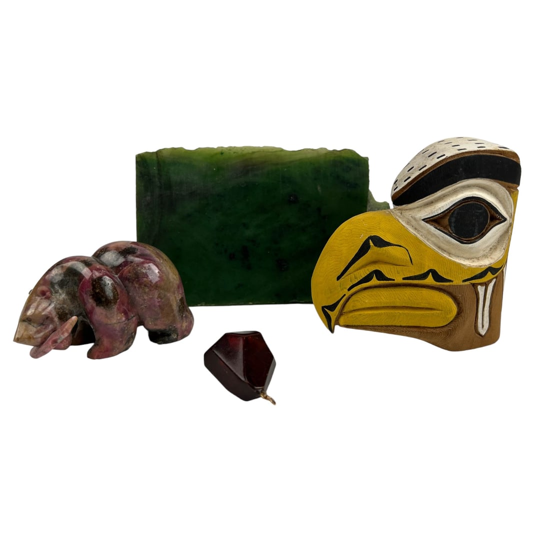 Wood Carving Rhodonite Mini Bear Sculpture 4p LOT (1 of 5)