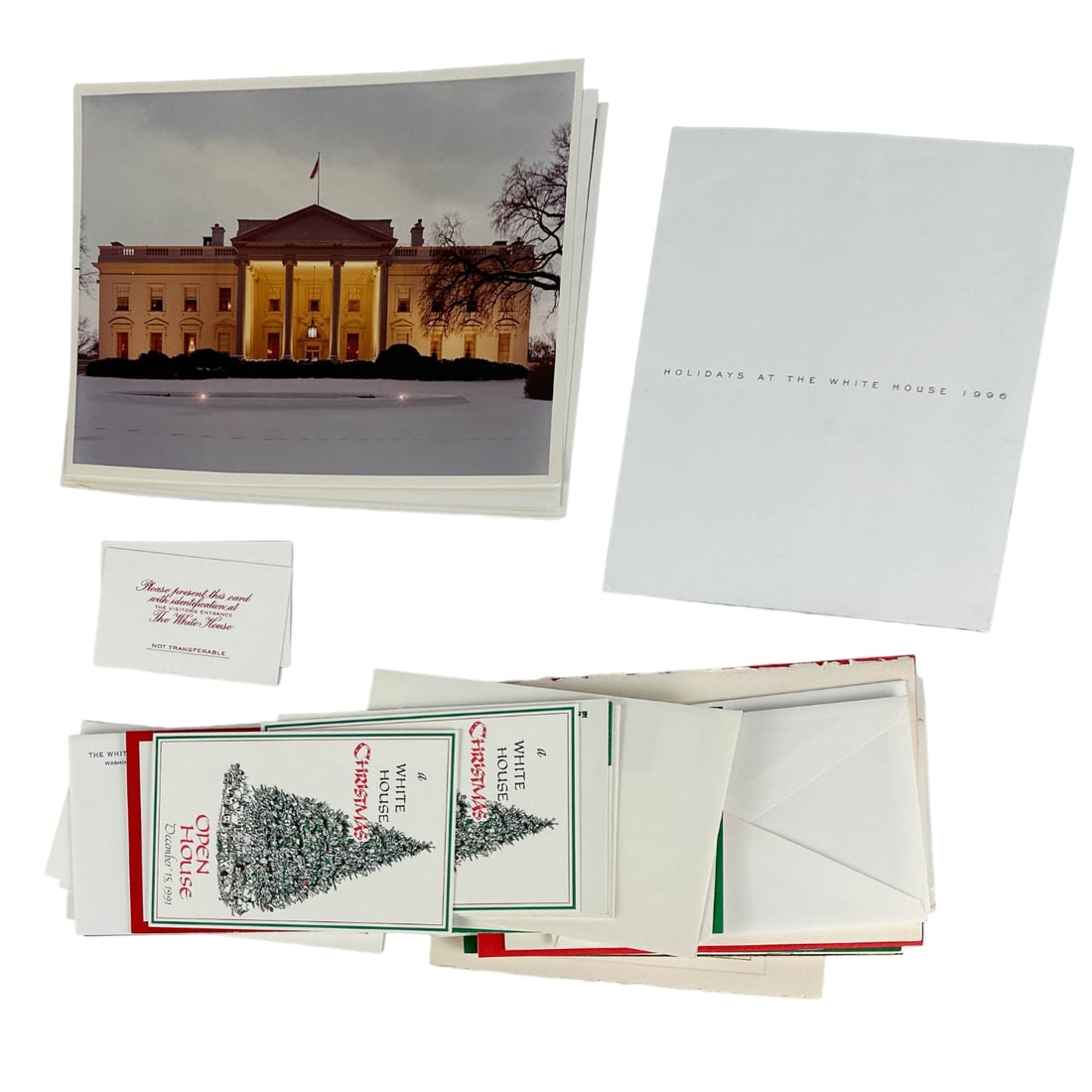 US Presidential Christmas Card Colored Photo LOT: Estate collection lot of United States presidential Christmas Xmas holiday season cards, musical themed brochures including The Nutcracker, and booklets and color photographs of ex President Ronald Re