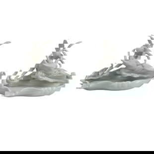 Psyche Cupid The Kiss Porcelain Figural Dish LOT: Mythological fantasy neoclassical subject matter featuring Psyche being revived by Cupid's kiss. The original sculpture was modeled by Antonio Canova in the late 18th century, in Italy and was modeled