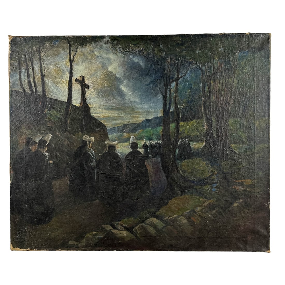 Antique Figural Funeral Procession Oil Painting (1 of 4)