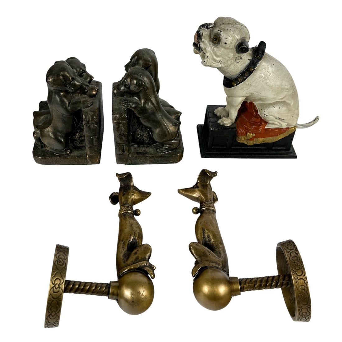 Metal Dog Bank Tiebacks And Bookend ESTATE LOT (1 of 5)