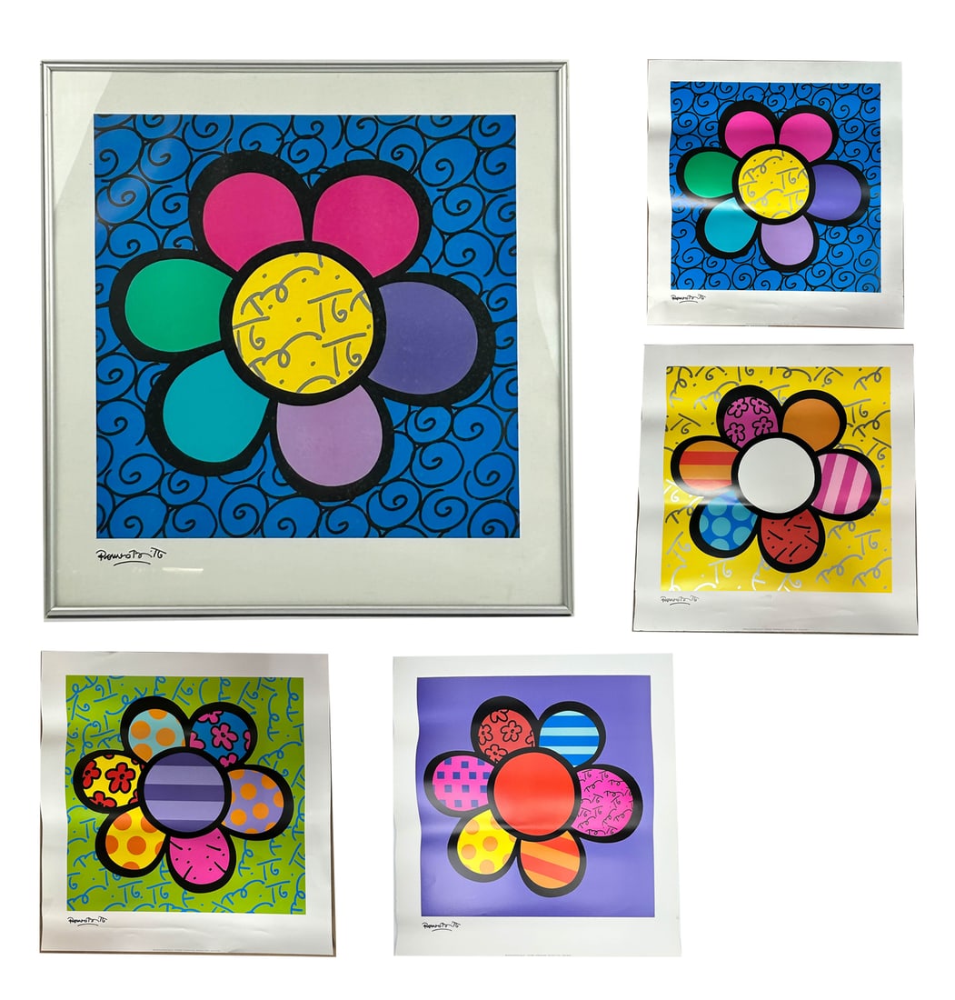 Romero Britto Flowers Assorted Colored Print LOT (1 of 6)
