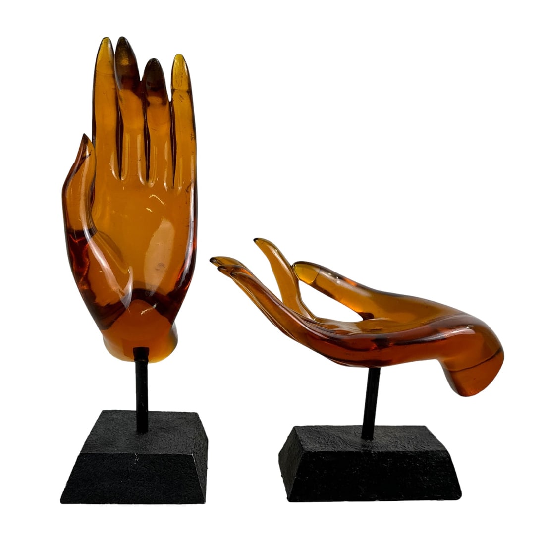 Mcm Amber Lucite Molded Buddha Hands Sculptures Auction