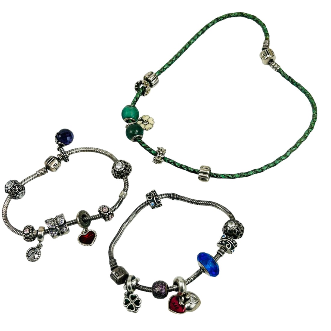 Pandora Style Charm Bracelet & Choker 3pc Lot Auction