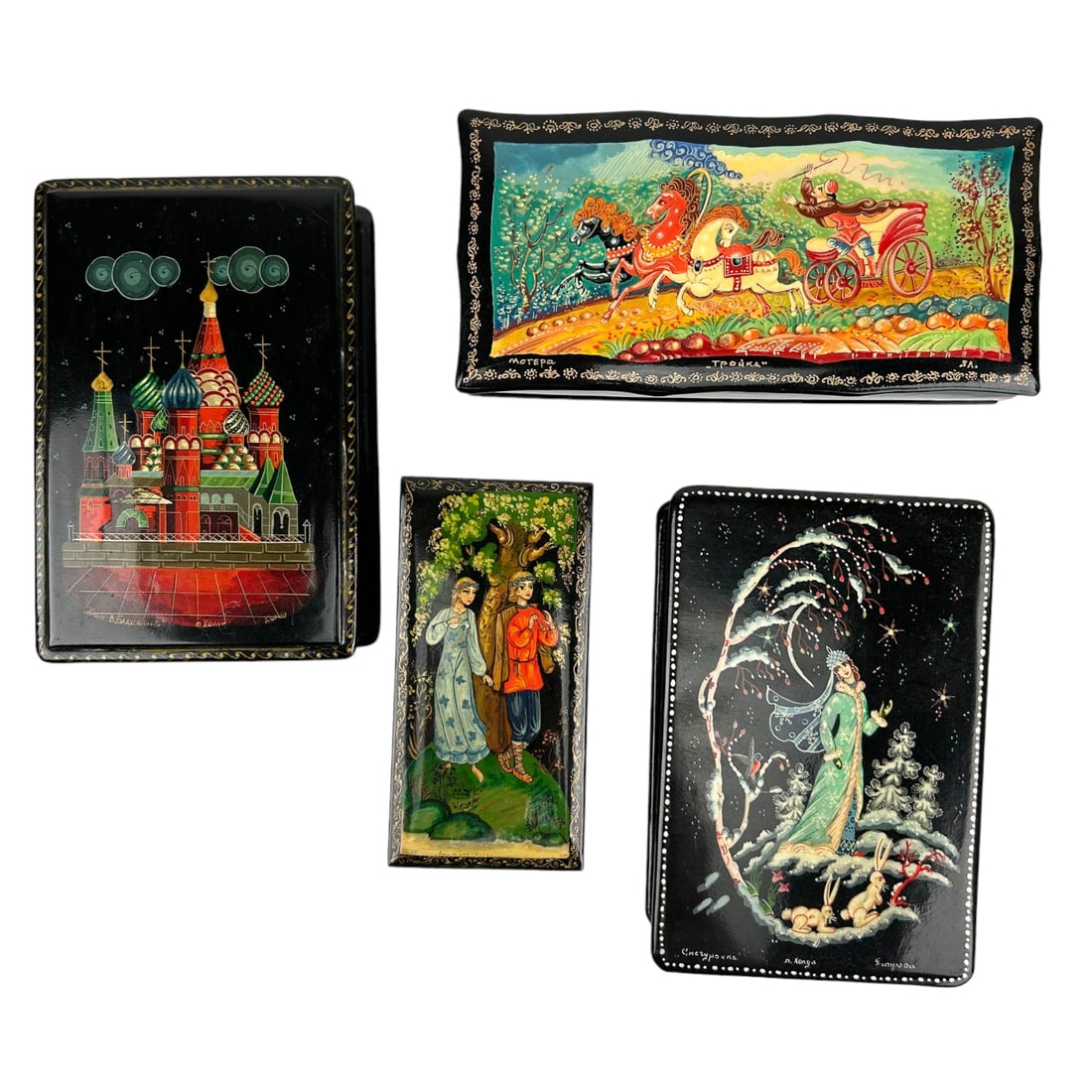 Russian Folk Lore Fairy Tale Lacquered Box 4pc LOT (1 of 6)