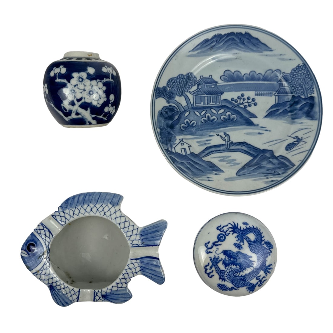 Chinese Blue White Porcelain Vase Box & Plate LOT (1 of 8)