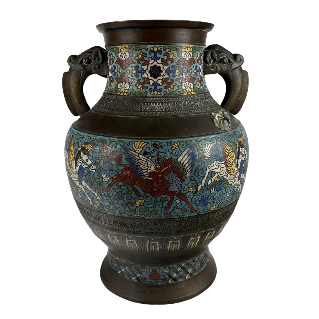 Chinese Bronze Enamel Champleve Pegasus Horse Vase (1 of 7)