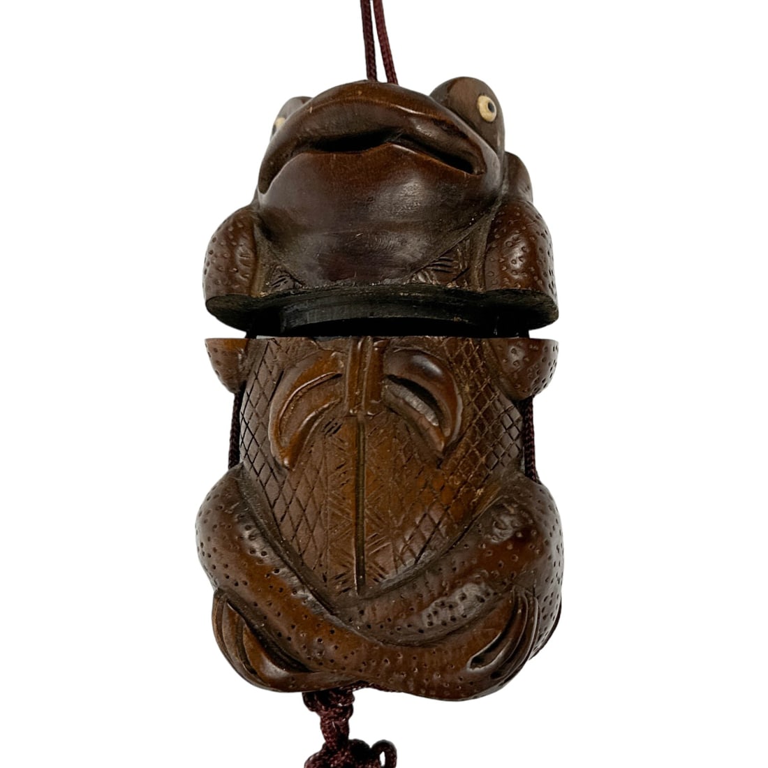Antique Japanese Carved Wood Frog Inro w/ Netsuke (1 of 6)