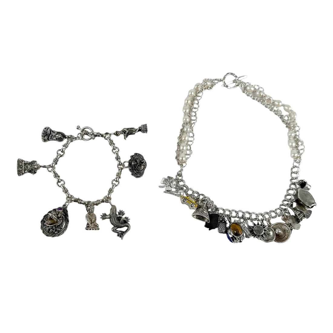 Sterling Silver 925 Charm Necklace Bracelet Lot Auction