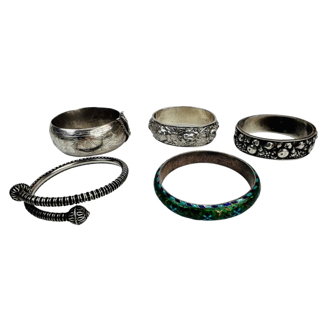 Sterling Silver 925 Bangle Bracelet 5pc ESTATE LOT (1 of 9)