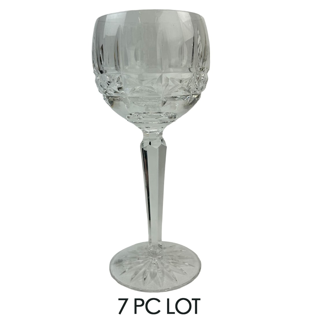 Waterford Crystal Kylemore Hock Wine Goblets 7pc: Manufacturer : Waterford. Country of origin : Ireland. Pattern : Kylemore. Production years : 1966 - 2017. Type : Hock Wine Glass Goblets. Material : Crystal. Features alternating vertical cuts over a