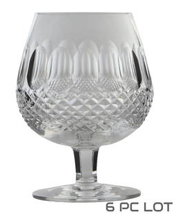 Waterford Crystal Colleen Brandy Glass Goblet LOT: Estate collection lot of Irish cut crystal art glass bar barware by Waterford. Pattern : Colleen. Production years : 1968 - 2018. Design features oval concave over a cross hatch design below over shor