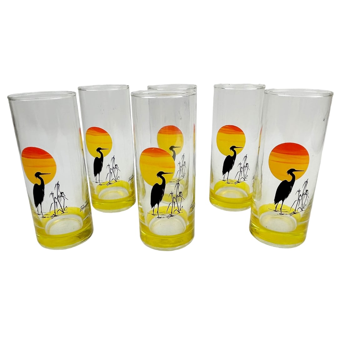 Panache Glass Mid Century Heron Bird Highball LOT (1 of 3)