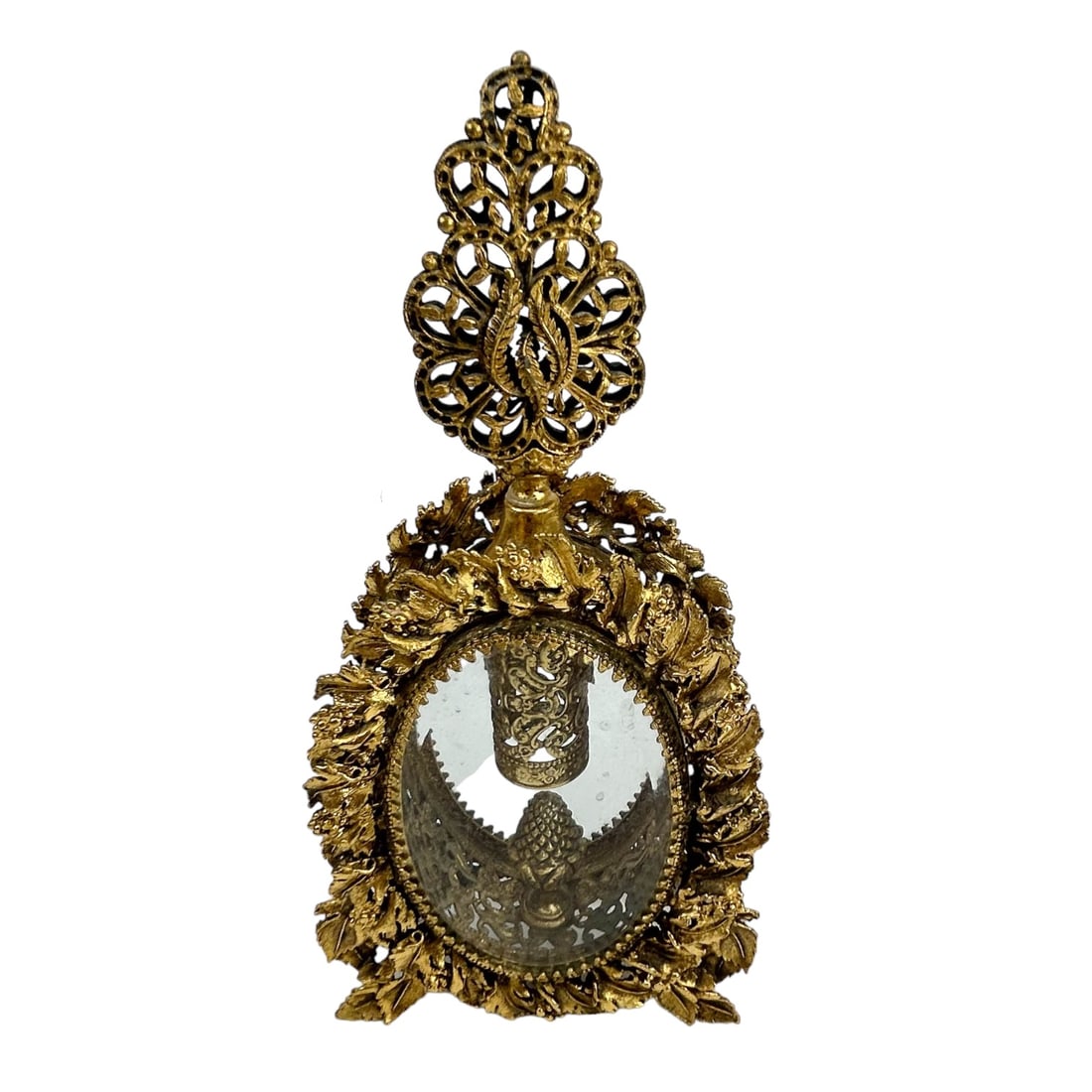 Bohemian Czech Brass Ormolu Filigree Scent Bottle (1 of 2)