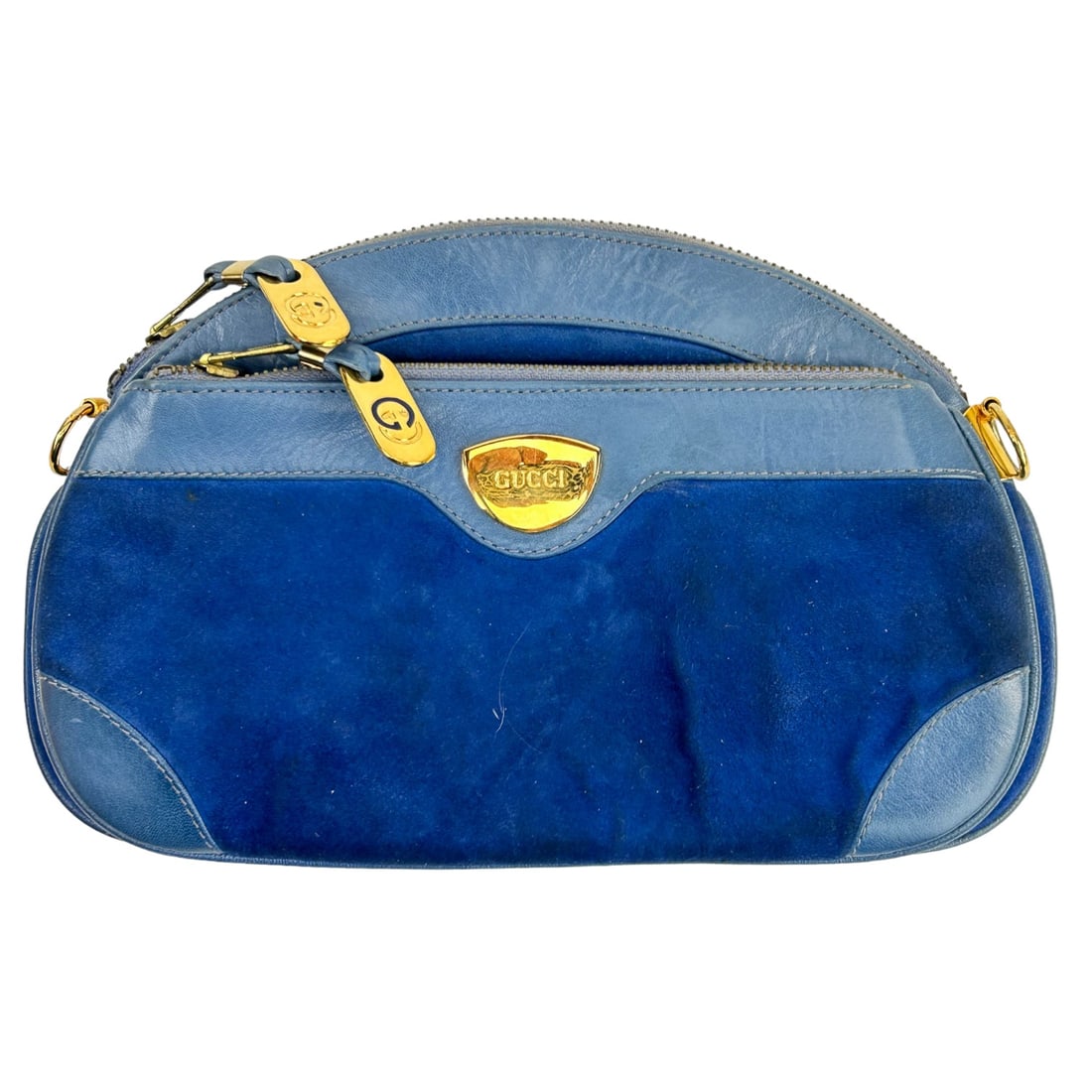 Gucci Vintage Blue Suede & Leather Clutch Handbag (1 of 3)