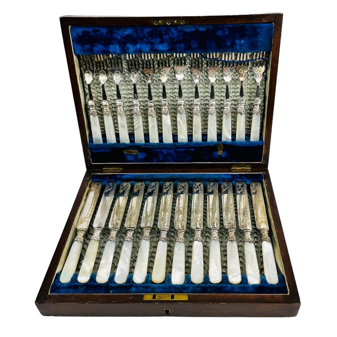 Antique Silver Plate MOP Handle Fish Set 24pc BOX (1 of 5)